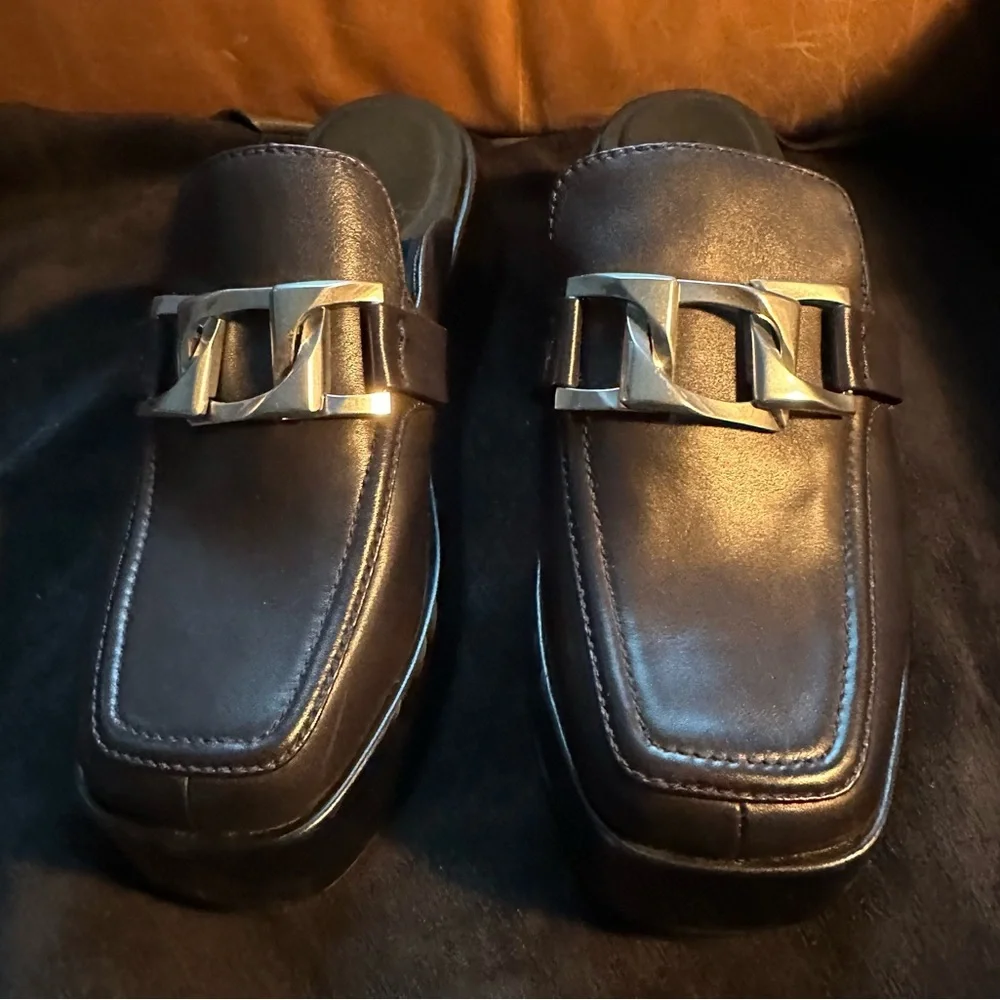 Rag & Bone Logan leather silver chain loafer mule slide platform flatform size 9 - Picture 8 of 16